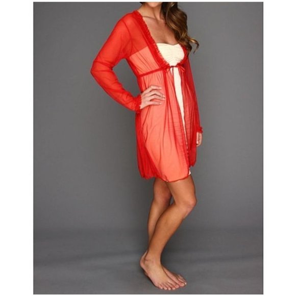 COSABELLA Bellissima LINGERIE Boudoir SHEER  Red RUFFLED Edge Robe ITALY S $153 - Picture 1 of 3